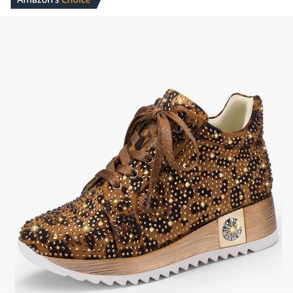 Brown Platform Sneakers with Floral Star Pattern - Picture 4 of 9